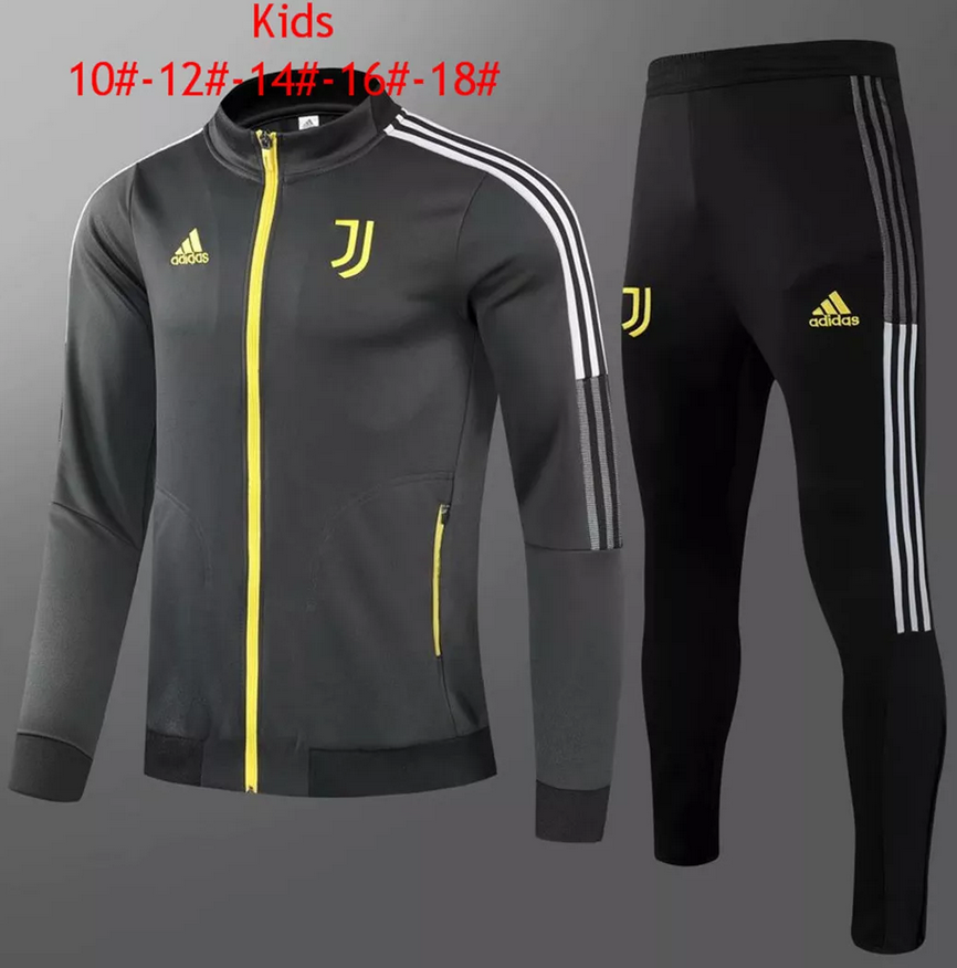 Kids 2021/22 Juventus Black Yellow Training Kits Youth Jacket with Pants